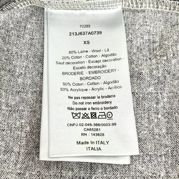 DM0308 Dior Dior Grey Letter Flocked Wool Round Neck Short Sleeve T-Shirt XS Siz